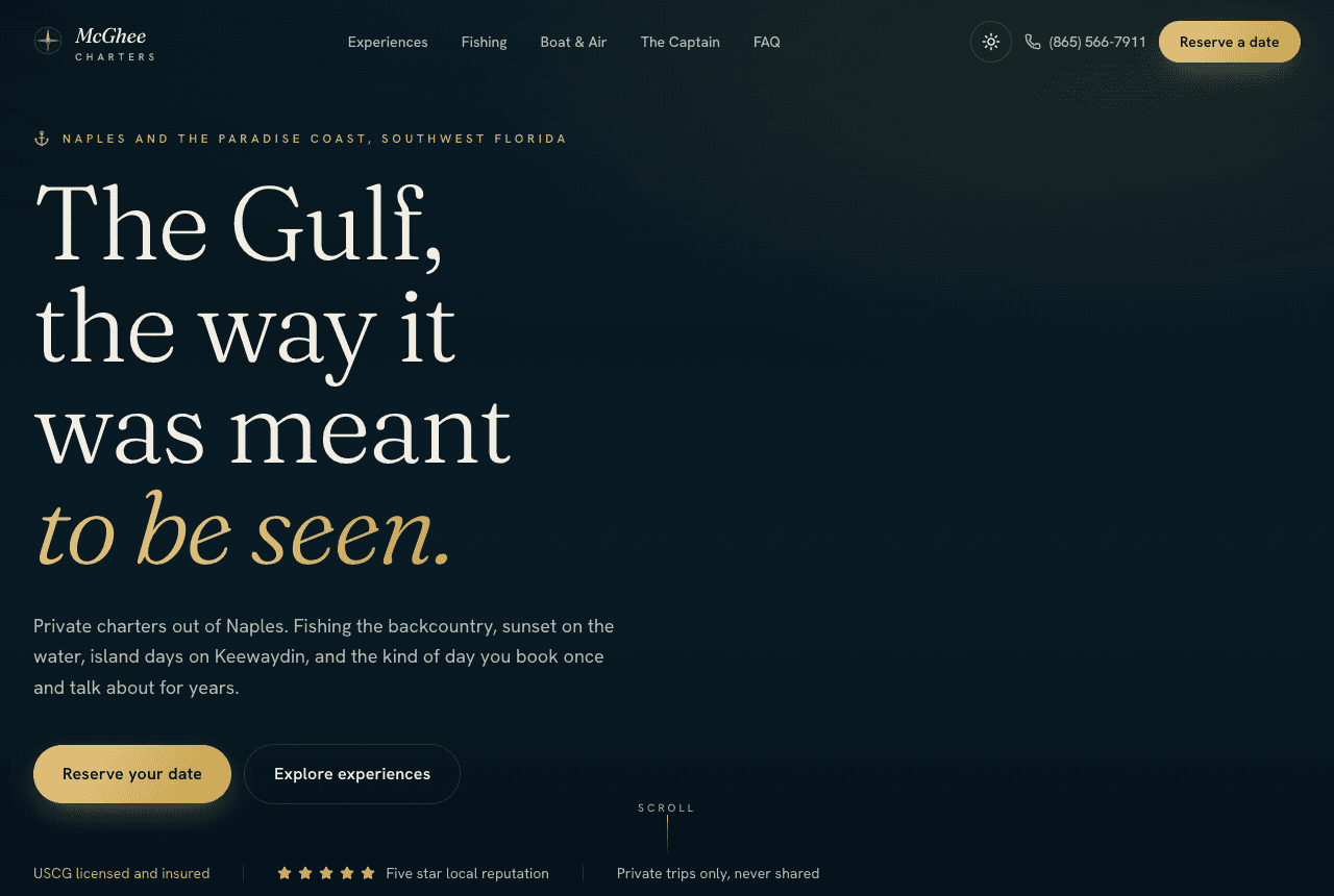 McGhee Charters website by Praxima Labs