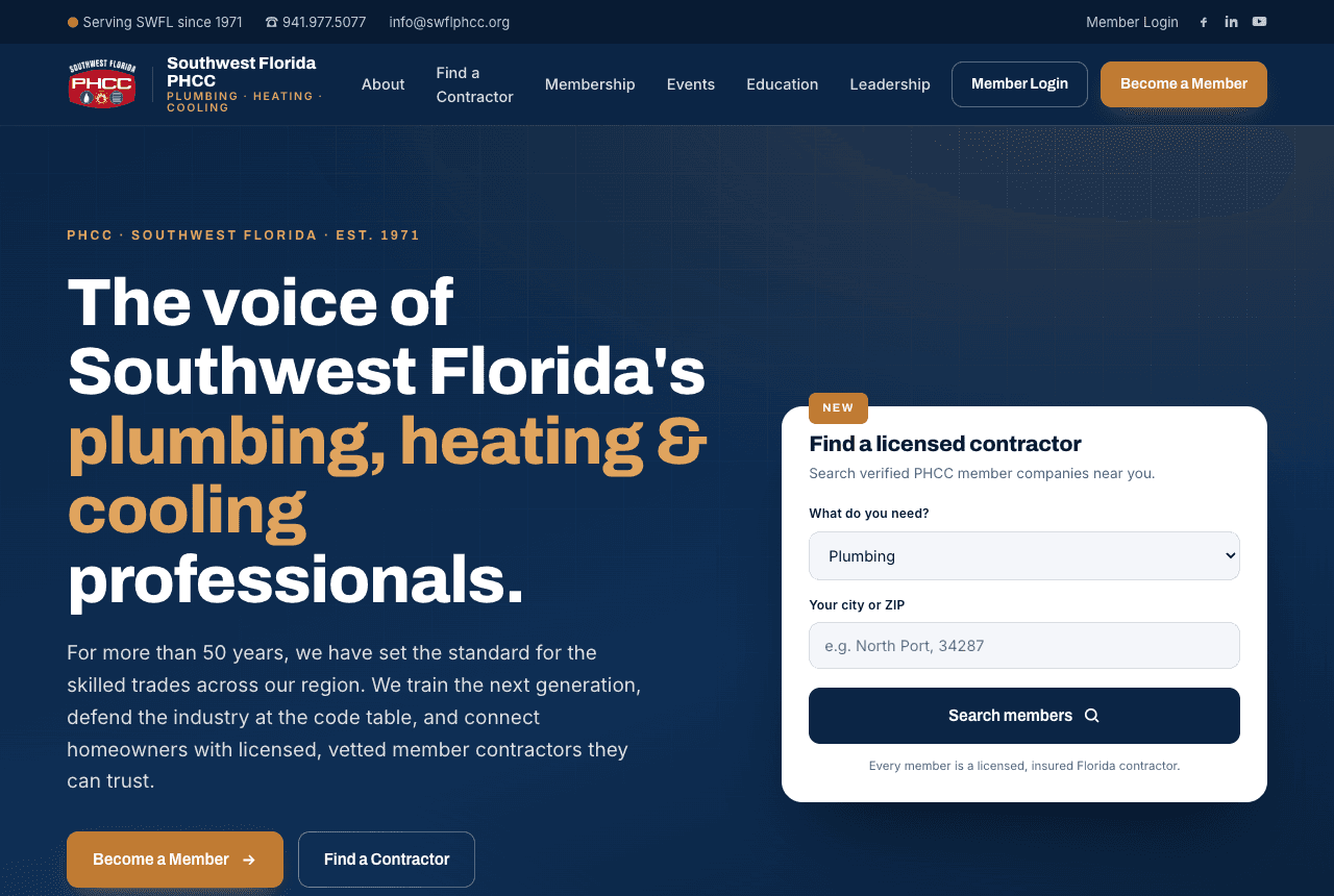 SWFL PHCC website by Praxima Labs